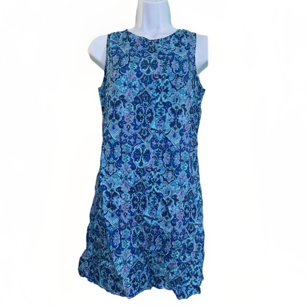 California Concepts Blue Purple Damask Medallion Shift Dress Juniors XL 15 Rayon
